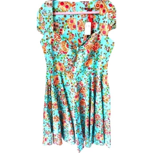 Hell Bunny Plus Size Retro Chic Sweetheart Neckline SkullHearts,Swing Midi Dress - Picture 2 of 15